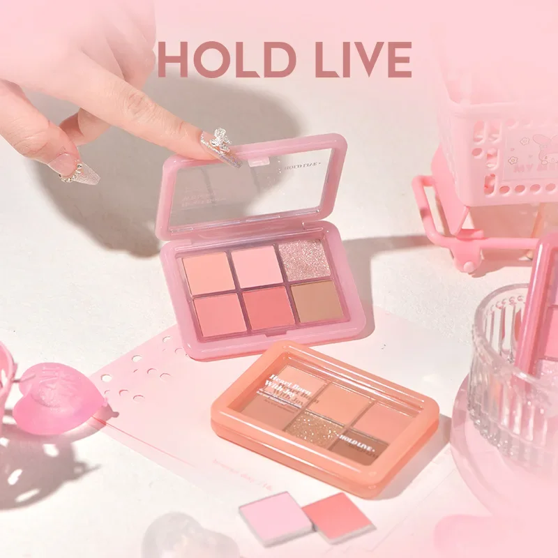 HOLD LIVE Small Pink Frozen Eye Shadow Palette 6 Colors Earthy Orange Brown Eye Shadow Highlight Blush Contour Palette