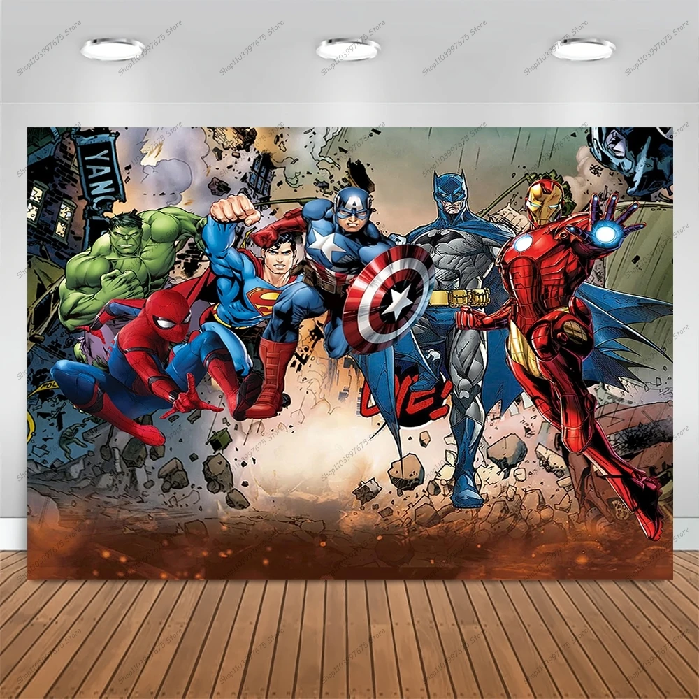 MARVEL Photography Backgrounds Spiderman Iron Man Hulk Vinyl Backdrop Children\'s Birthday Cake Table Decor Banner Party Supplies