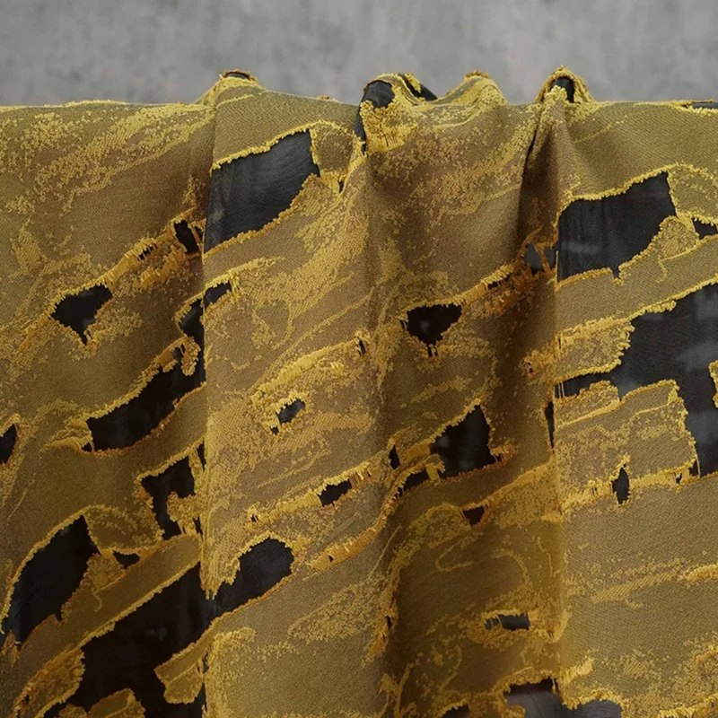 1 Meter Yellowish Brown Jacquard Fabric Abstract Irregular Texture Dress Curtain Tablecloth Handmade DIY Material Wholesale