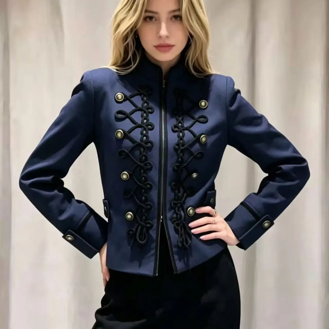 Fashionable Versatile Women's Suit Jacket with Shoulder Pads And Rope Knot Buckle Spring Summer New Arrival ZR Style Warmth P...