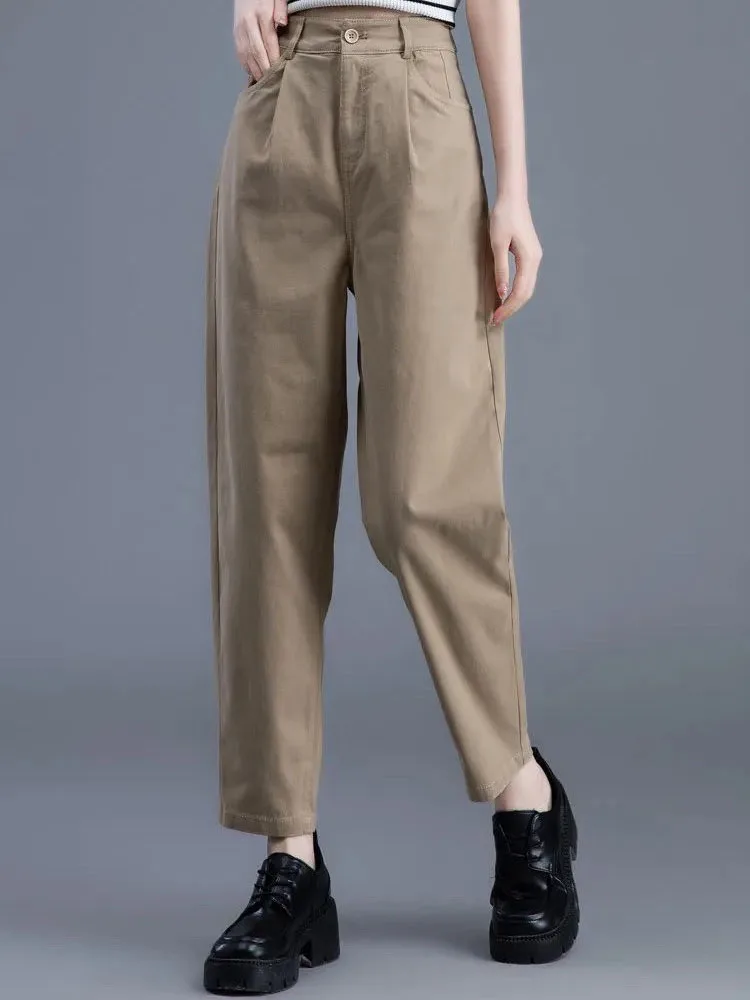 جينز حريم أخضر غير رسمي للسيدات موضة كورية سروال دينم عتيق مرن عالي الخصر لربيع وخريف طول الكاحل فضفاض Vaqueros جديد