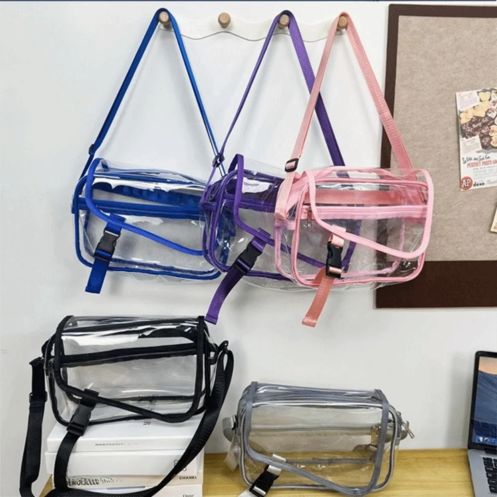 

Versatile PVC Crossbody Bag Transparent Solid Color Shoulder Bag Large Capacity Zipper Tote Handbag Concerts