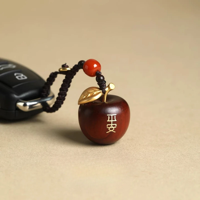 

Natural Red Sandalwood Apple Pendant Car Keychain Bag USB Flash Drive Phone Chain Peace Joy Ornament Gifts