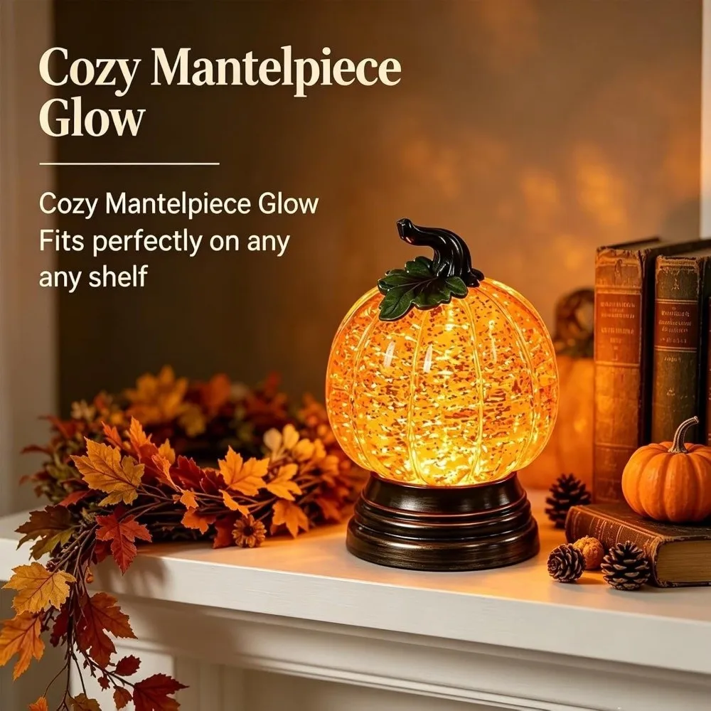 Resin Glitter Pumpkin Table Lamp Creative Warm Light Halloween Night Light Vintage Stable Base Glowing Pumpkin Decorative Light