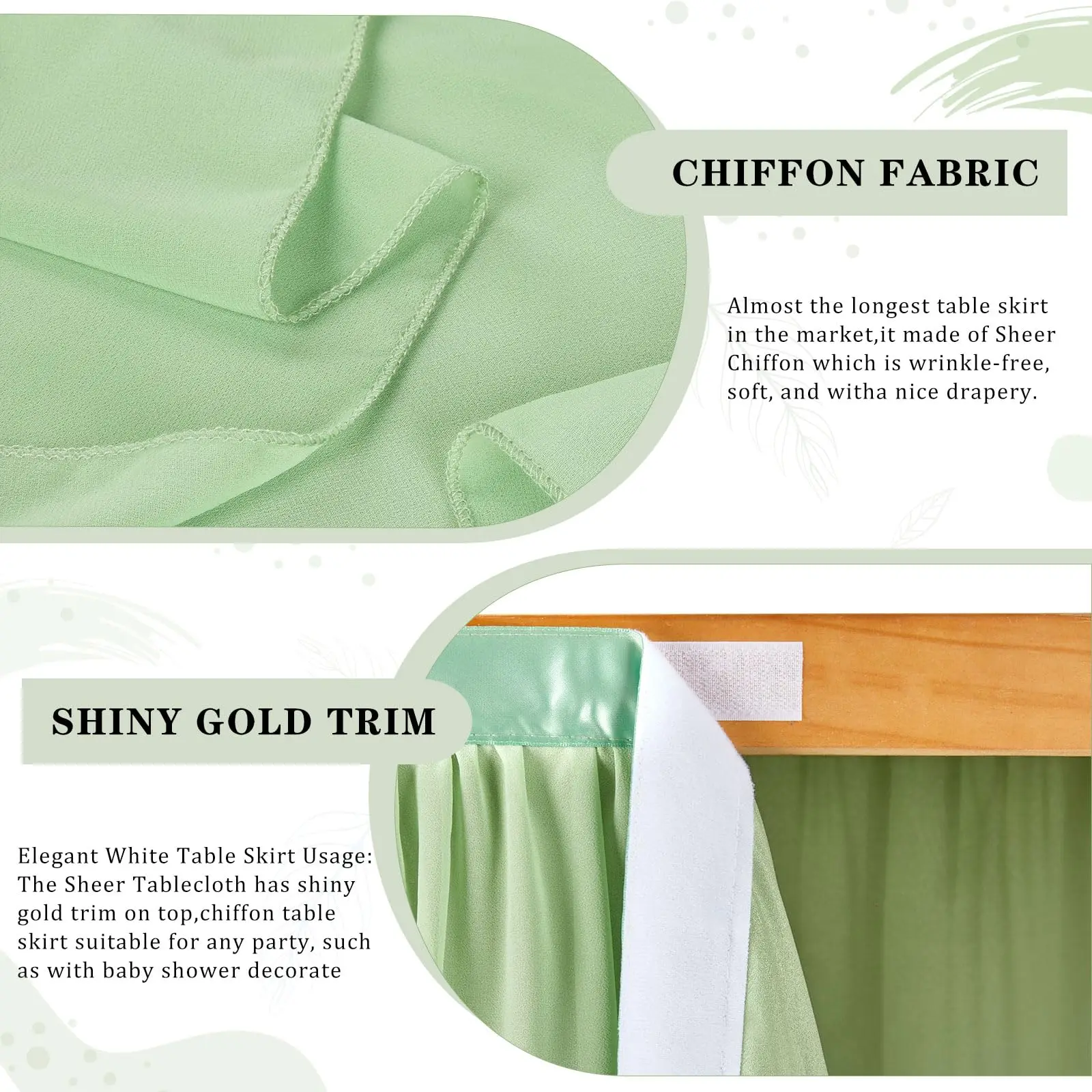 تنورة طاولة شيفون بيضاء لطاولات مستطيلة تنورة طاولة مكشكشة لحفلات الزفاف وحفلات استقبال المولود الجديد وديكور أعياد الميلاد