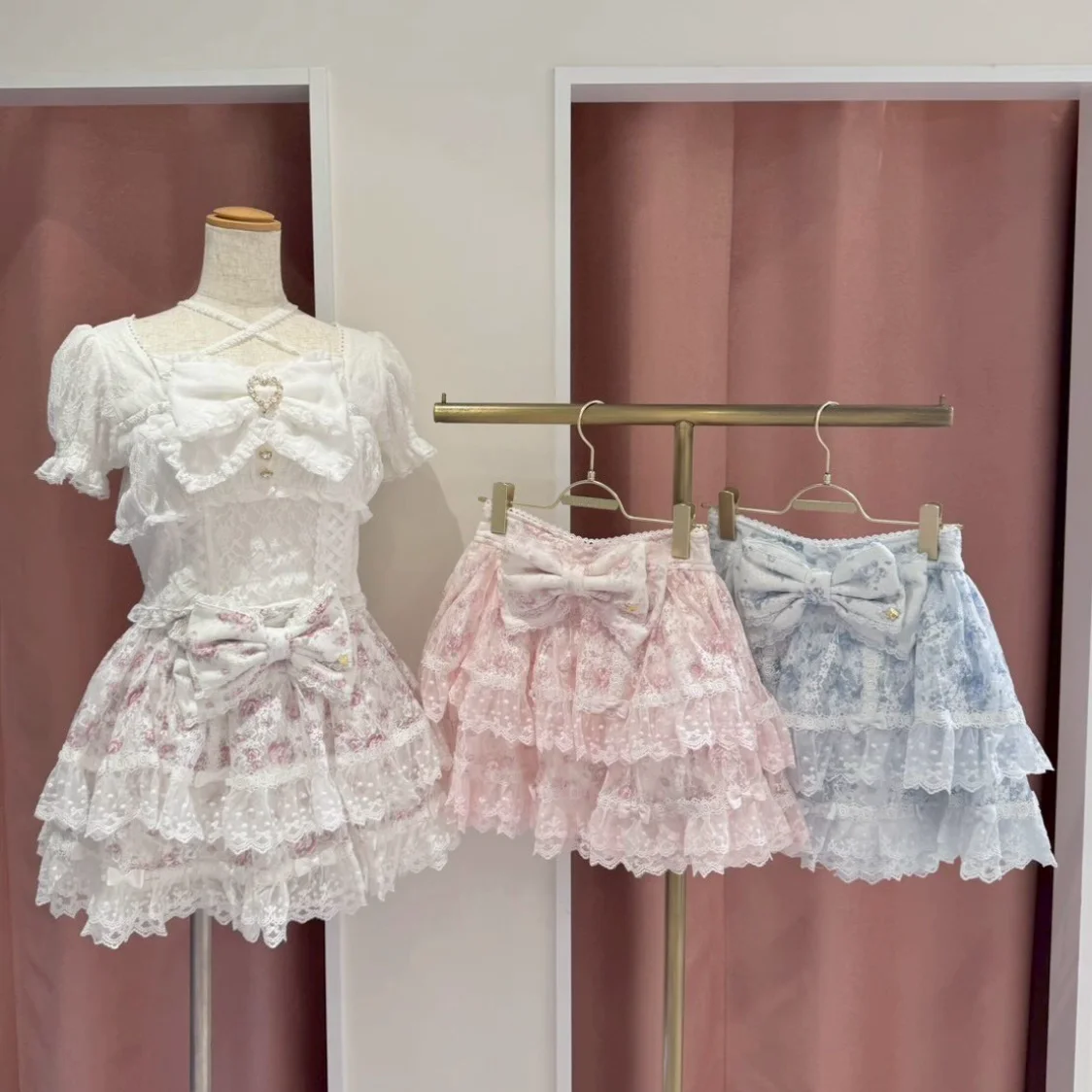 Japanese-style Kawaii Floral Girls Mini Skirts with Bow Sweet Fashion Summer 2026 New Arrive High Waist Skirt Women