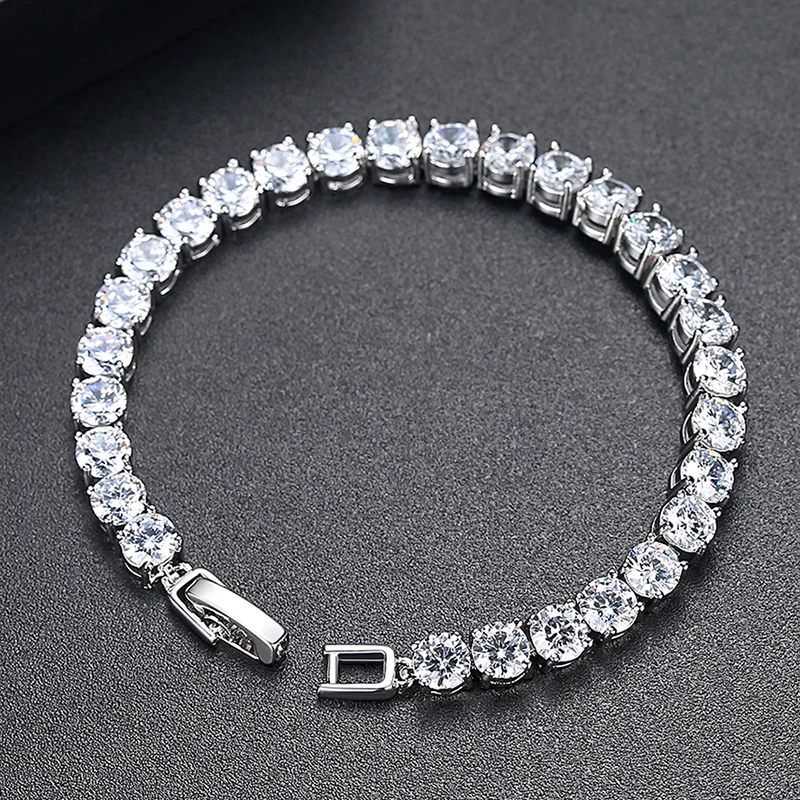 LUOTEEMI 5mm CZ Tennis Bracelet Iced Out Cubic Zirconia Wedding Bracelets For Women Men Silver Color Bling Zircon Jewelry Gift