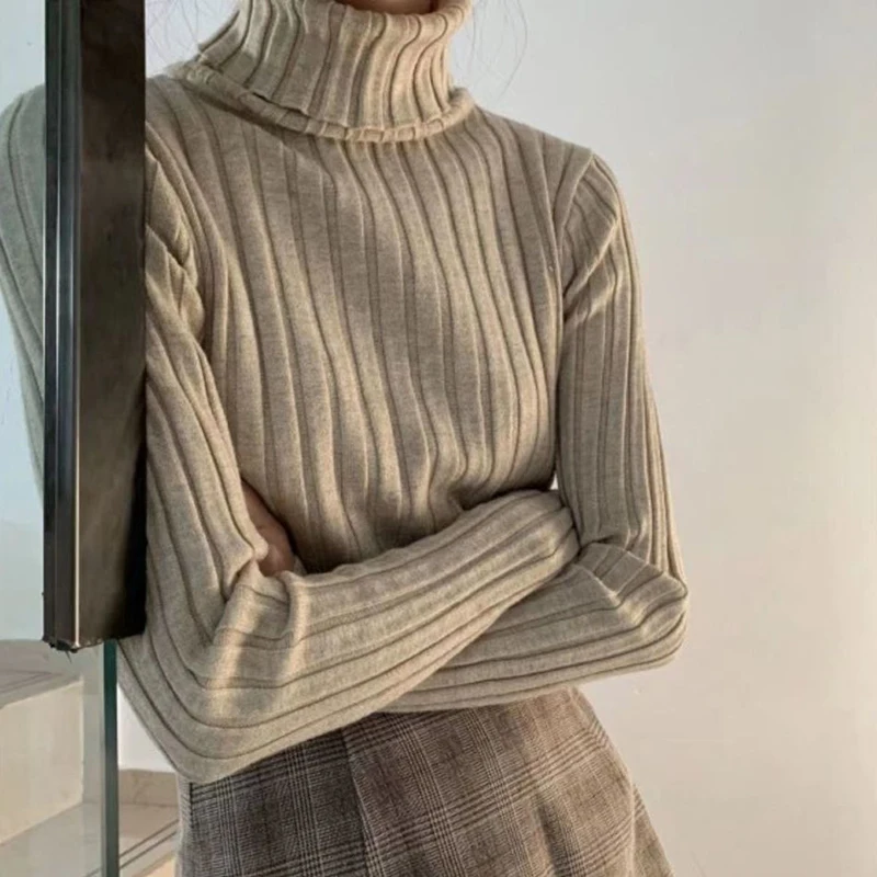 HELIAR Women Turtleneck Thermal Sweater Long Sleeve Stripe Knit Warm Jumpers Office Casual Sweater For Women 2024 Fall Winter