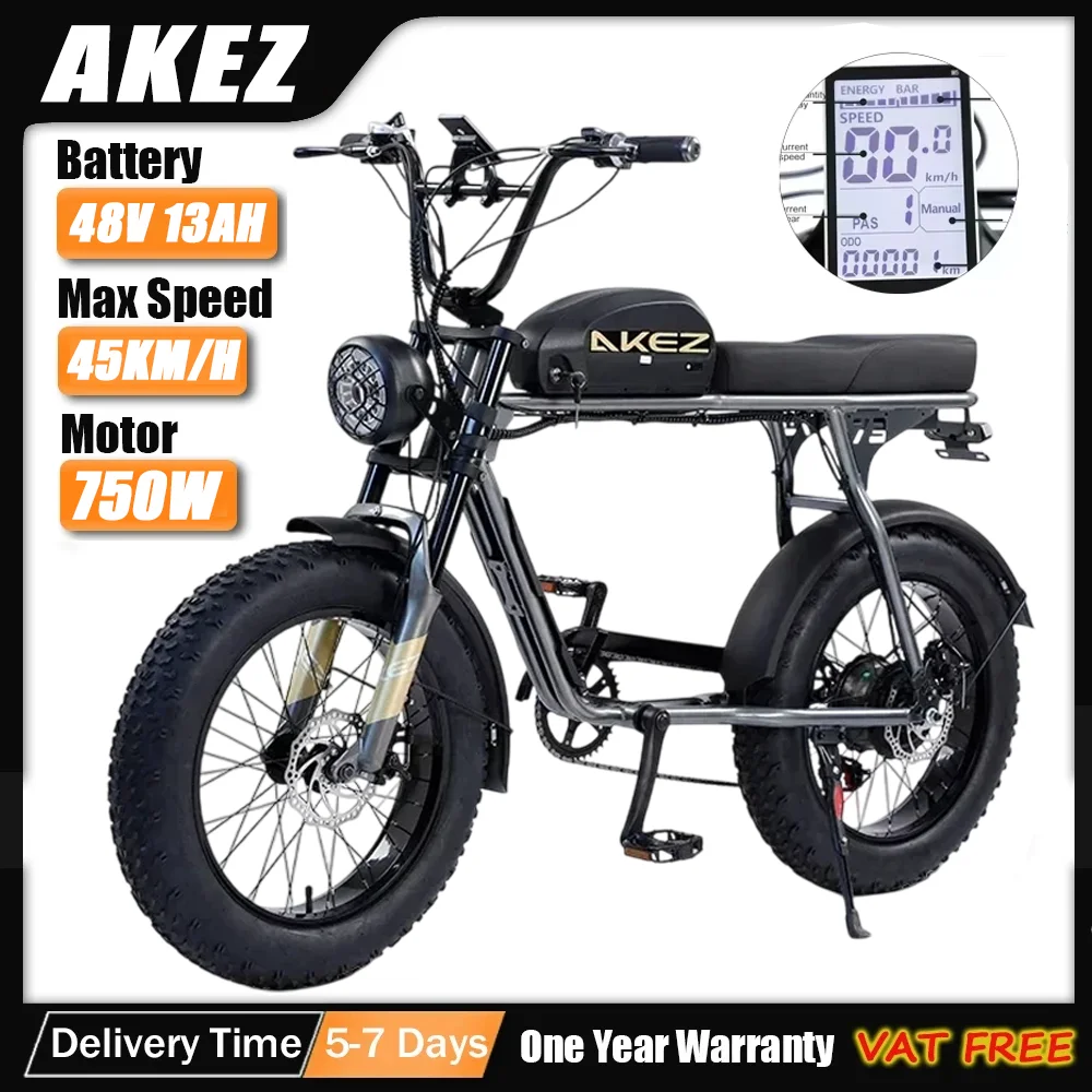 MountainElectric bike AKEZ 750W High Power Motor 48V13AH Electric bicycle 20inchFat tire Hydraulic Disc Brake Off-road E-bicycle