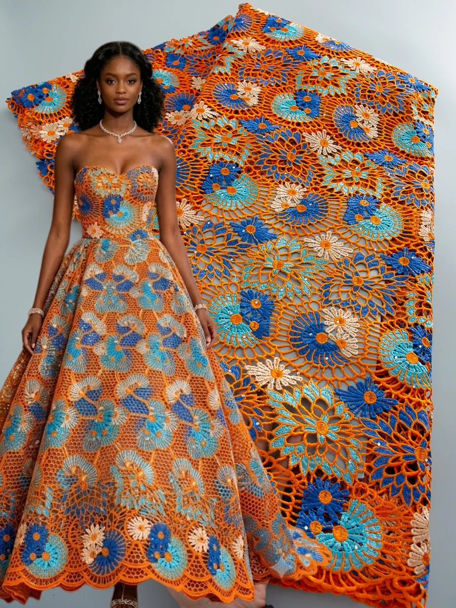 

5Yards Holes Water Soluble Lace Fabric With Rhinestones 2026 High Quality African Guipure Cord Lace Fabric For Wedding Dress4889