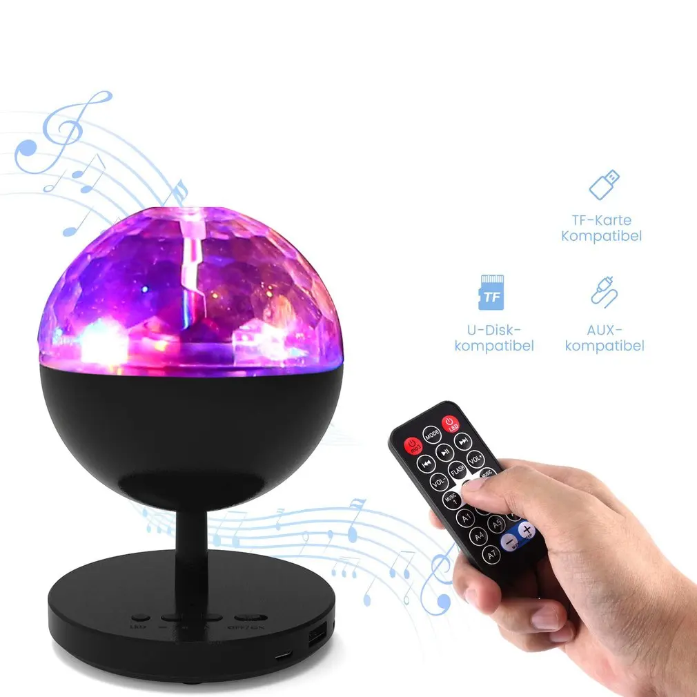 Bluetooth Speaker USB Rechargeable RGB Disco Light Rotating Magic Ball Stage Lamp Projector Sound Activated DJ Party Decor Gift