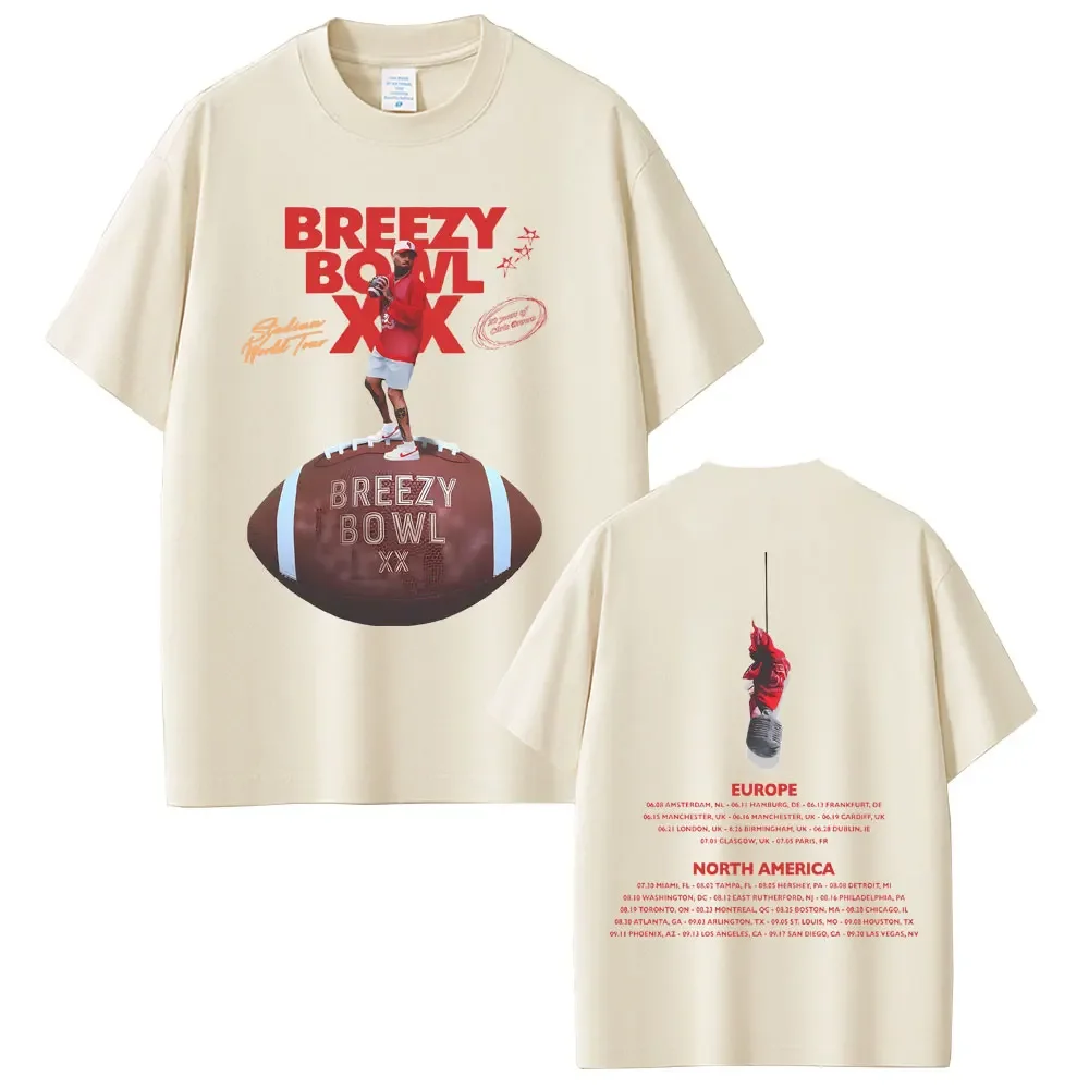 Wyprzedaż Raper Chris Brown Breezy Bowl XX Tour 2025 T-shirt Męska Moda Rap Pop Muzyka Koszulka Męska Damska Hip Hop Retro T-shirty
