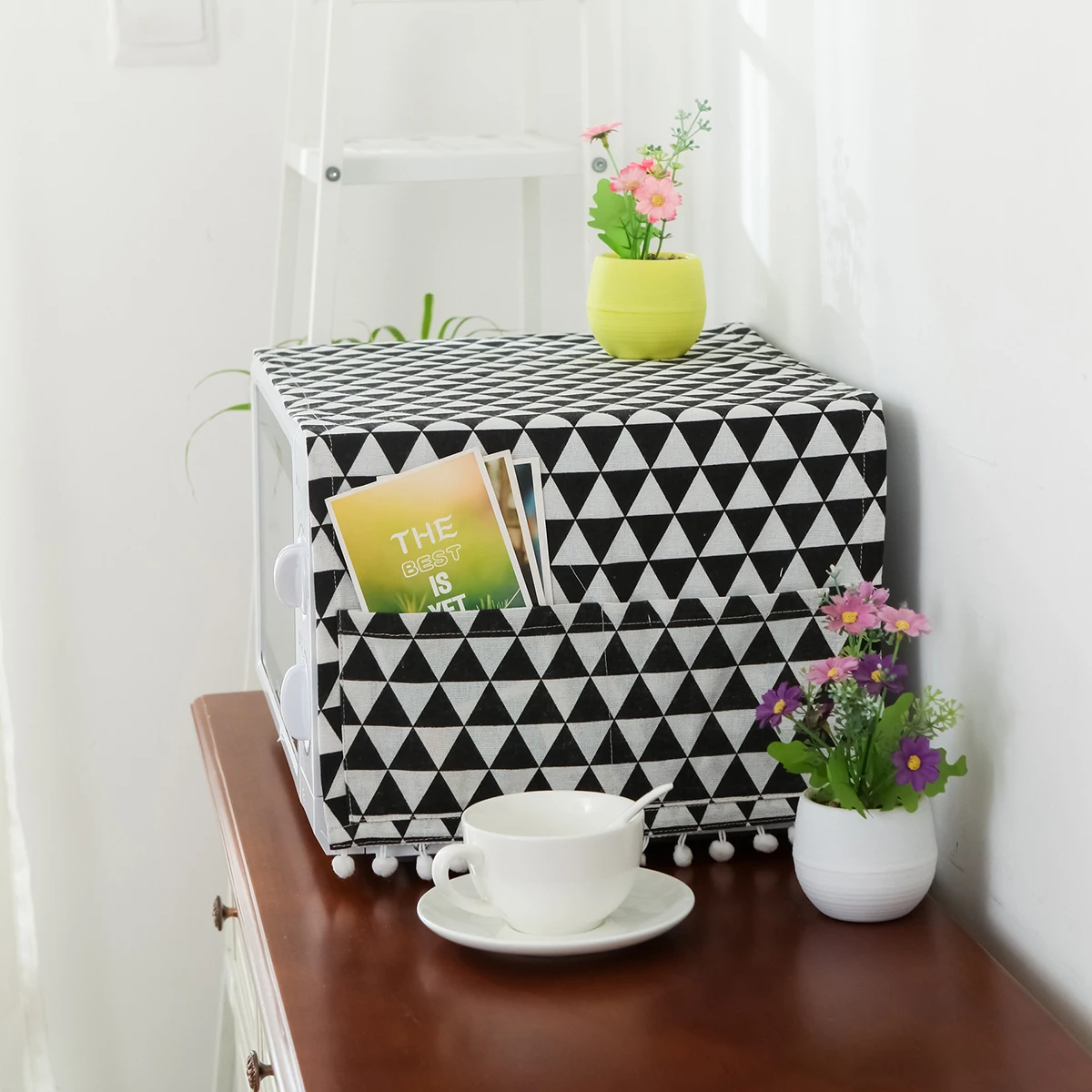 

Cotton Linen Microwave Oven Cover Black Triangle 30x90cm Protective Cover for Oven Toaster Kitchen Decor