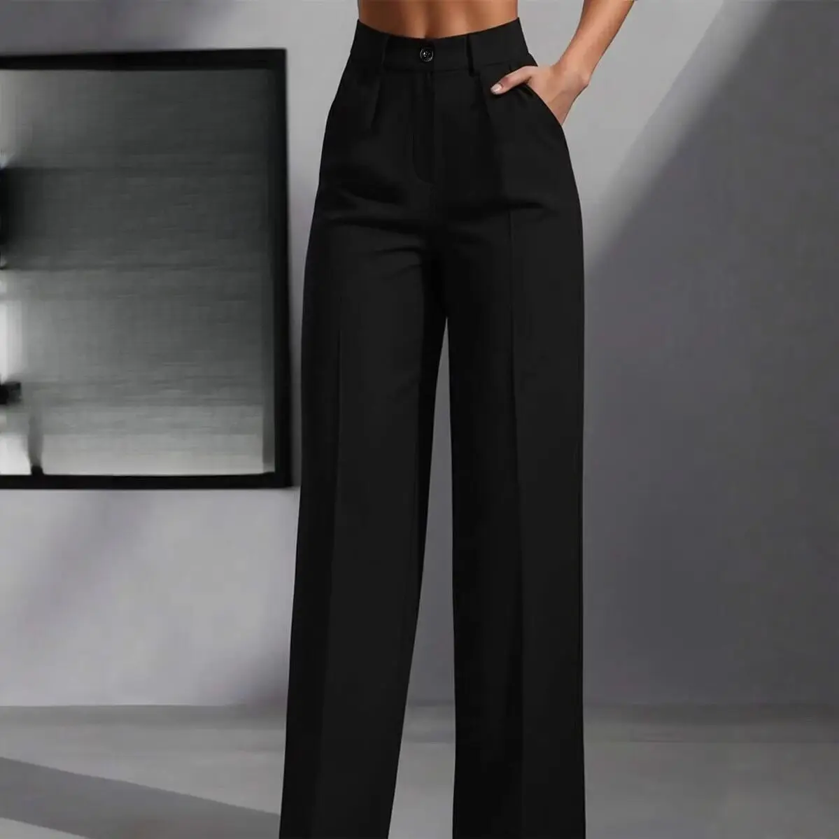 2026 Spring High Waist Draped Straight Leg Suit Pants Women's Casual Trousers Simple Design High Quality Polyester Material
