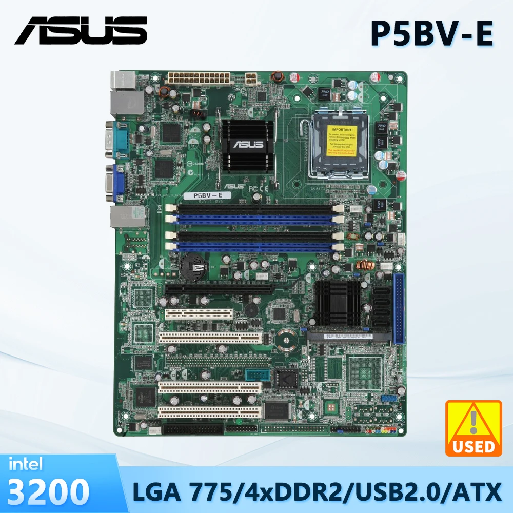 ﻿ ASUS P5BV-E Motherboard Intel 3200 chipset DDR2 8GB Socket 775 support Core 2 Duo E4300 E6300  E6700   E8400 Q6400 Xeon 3065