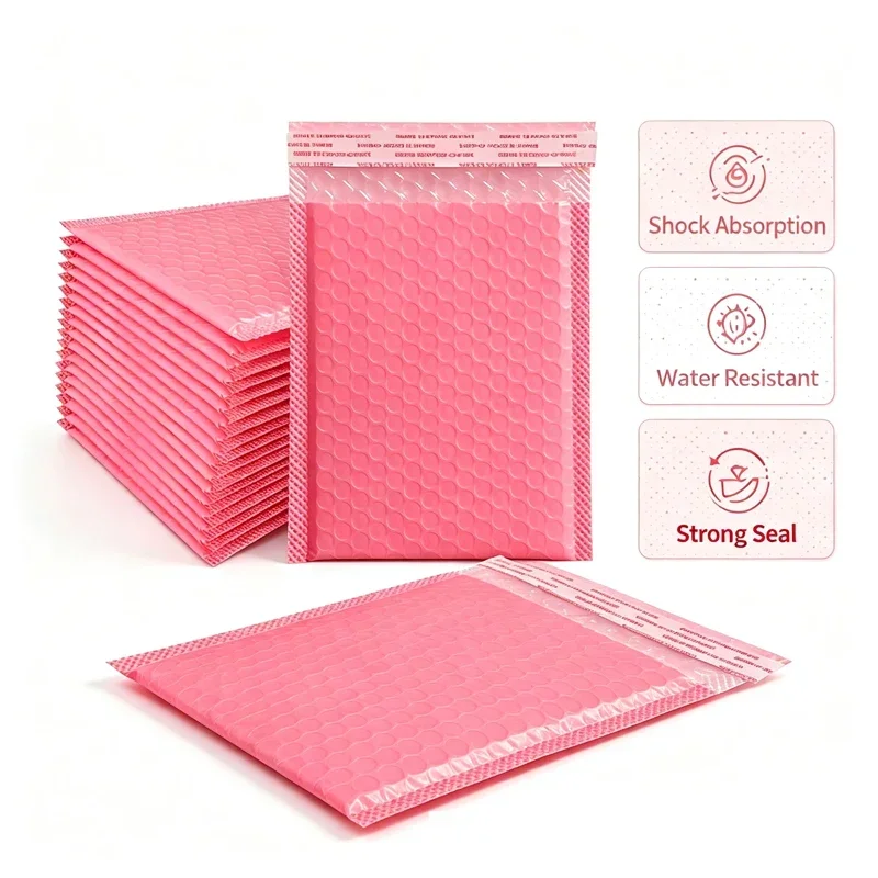 20 Stück rosa Luftpolsterumschläge, wasserdichte Schaumstoff-Luftpolstertaschen, Express-Versandumschläge, selbstklebende Verpackungstaschen, Organizer – Detail 4