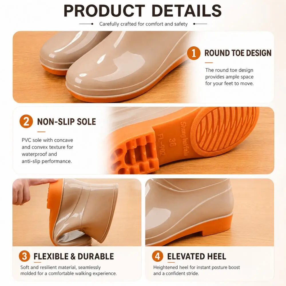 Non-slip Women's Short Rain Boots Low-top Waterproof Garden Rain Shoes Durable Lightweight Water Shoes For Outdoors,Kitchen,Work