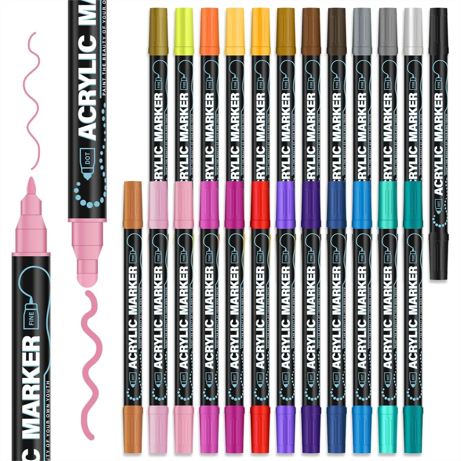 

Acrylic Paint Markers 24 Colors Dual Tip for Rock Painting, Fabric, Wood, Canvas, Glass & DIY Crafts