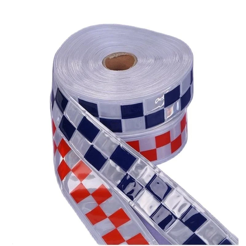 PVC Film Reflective Warning Tape, Small Square High Visibility, Garment Marterial, Blue and White, 5cm