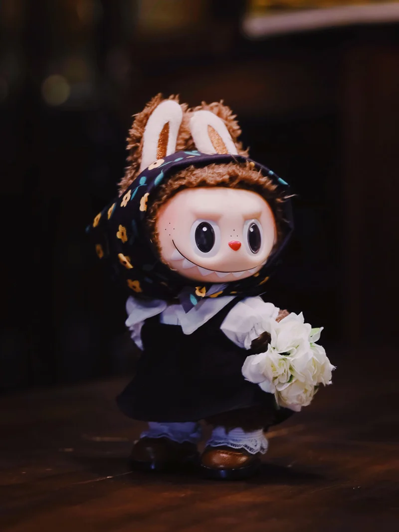 

Floral Headscarf & Clothes Set for 17/38cm Labubu Doll，Includes Pendant and Shoes Replacement Outfit，No Dolls Included