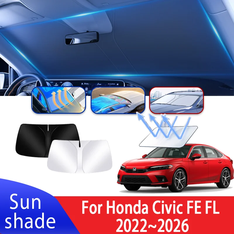 

Car Sun Visor For Honda Civic FE FL 2022~2026 MK11 Auto Front Windshield Sunshade Heat Insulation Summer Cooling Accessories
