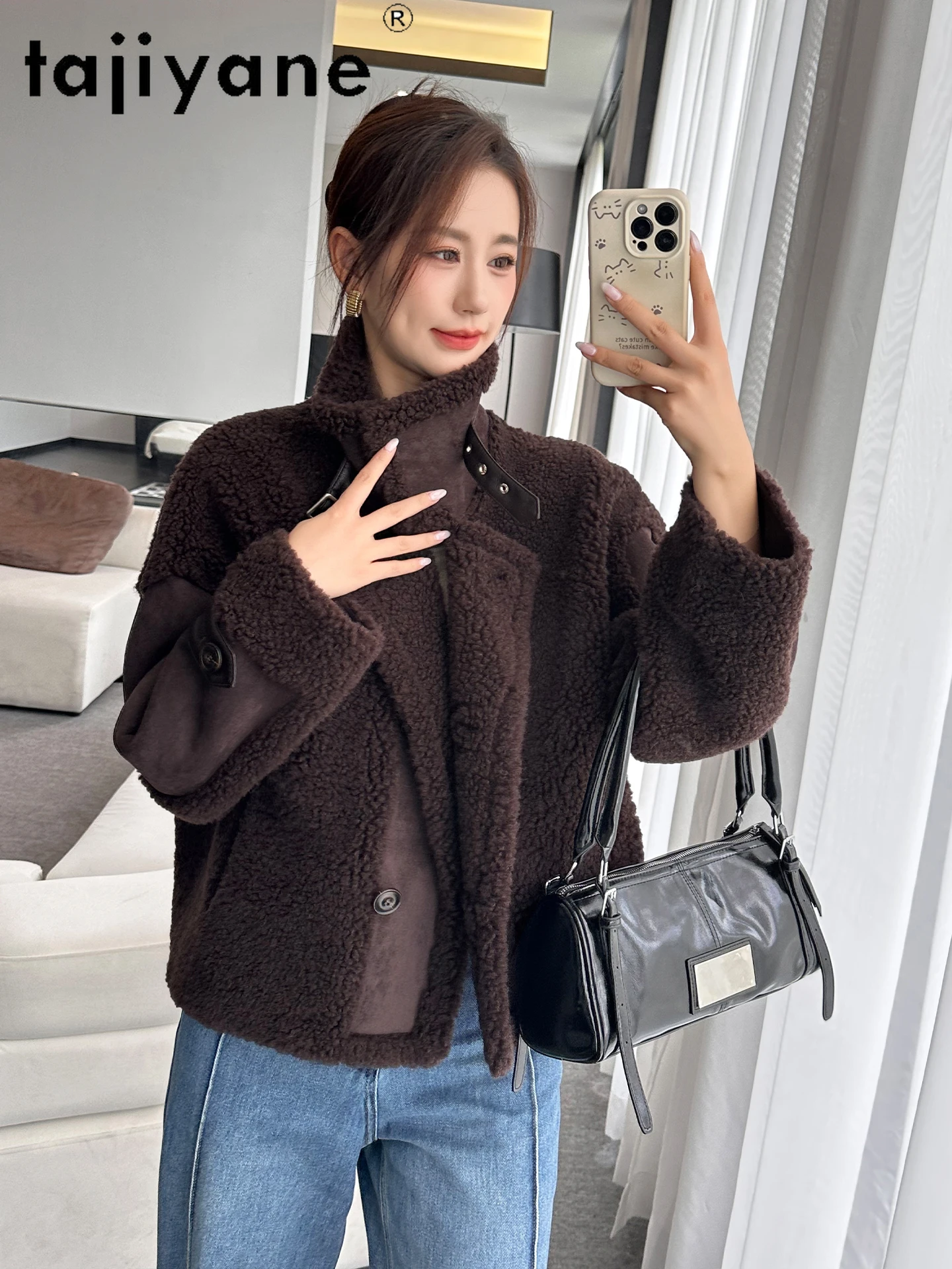 TAJIYANE 100 % Echt Wolle Mantel Frau Chic Verdickte Kurze Jacke Schafschur Pelz Outer Winter Frauen Kleidung 2025 fourrure