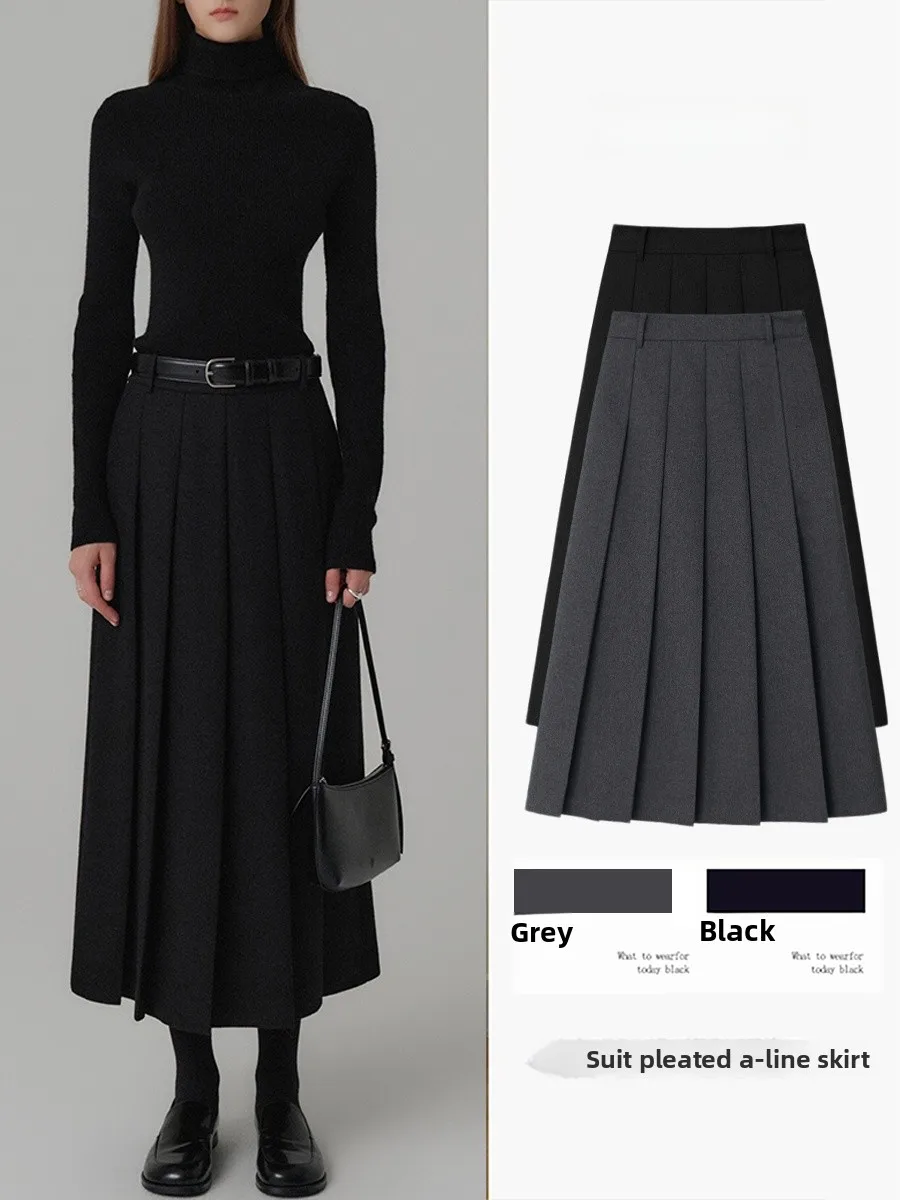 

ay шерстяная плиссированная юбка-миди женская осень-зима новая юбка трапециевидной формы с высокой талией для похудения для женщин