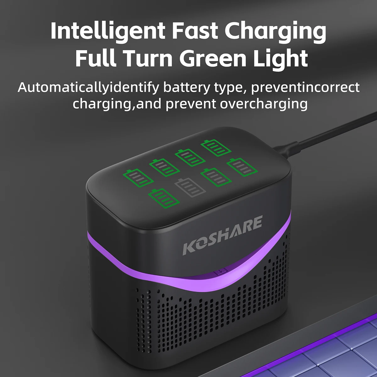 KOSHARE 8-gniazdowa inteligentna ładowarka o stałym napięciu 1.5V z wyświetlaczem LCD do akumulatorów litowych AA/AAA 4255mWh 1100mWh — zdjęcie produktu 4