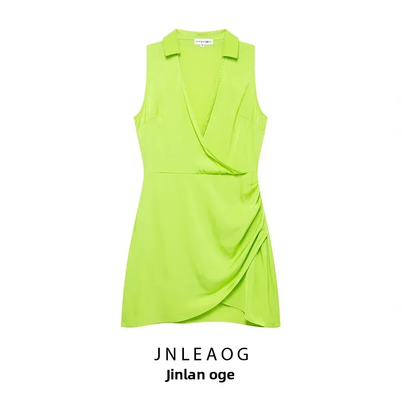 JNLEAOG Spring New Women's Faion Design irt Sle Dr High Waist Polyester Fiber Svel Workwear Summer Ladies Casu...
