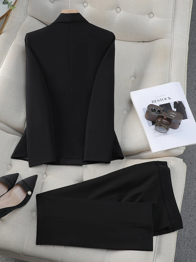 Women Pant Suit Gray Navy Black Office Ladies Female Business Work Wear 2 Piece Set Formal Blazer Jacket Trouser JJ1028