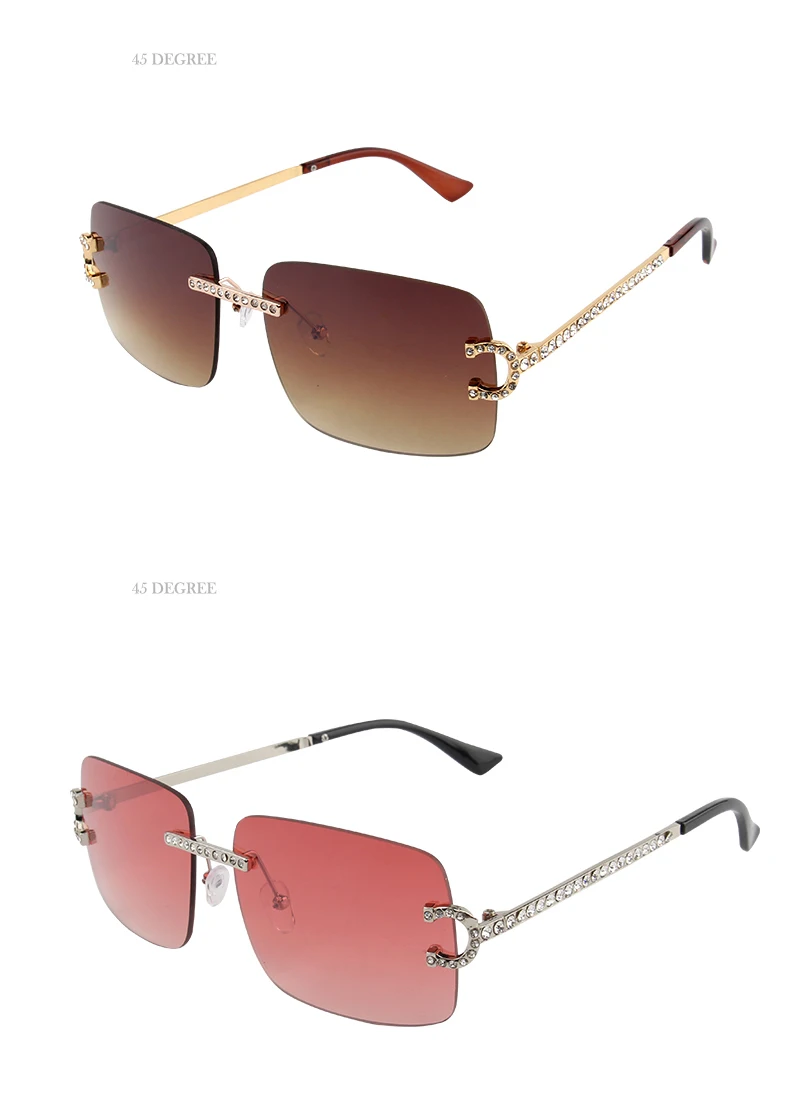 Kenbo Neue Randlose Rechteck Sonnenbrille Frauen Männer Shades Marke Designer Blingbling Diamant Sonnenbrille Retro Rahmenlose Sonnenbrille – Detail 8