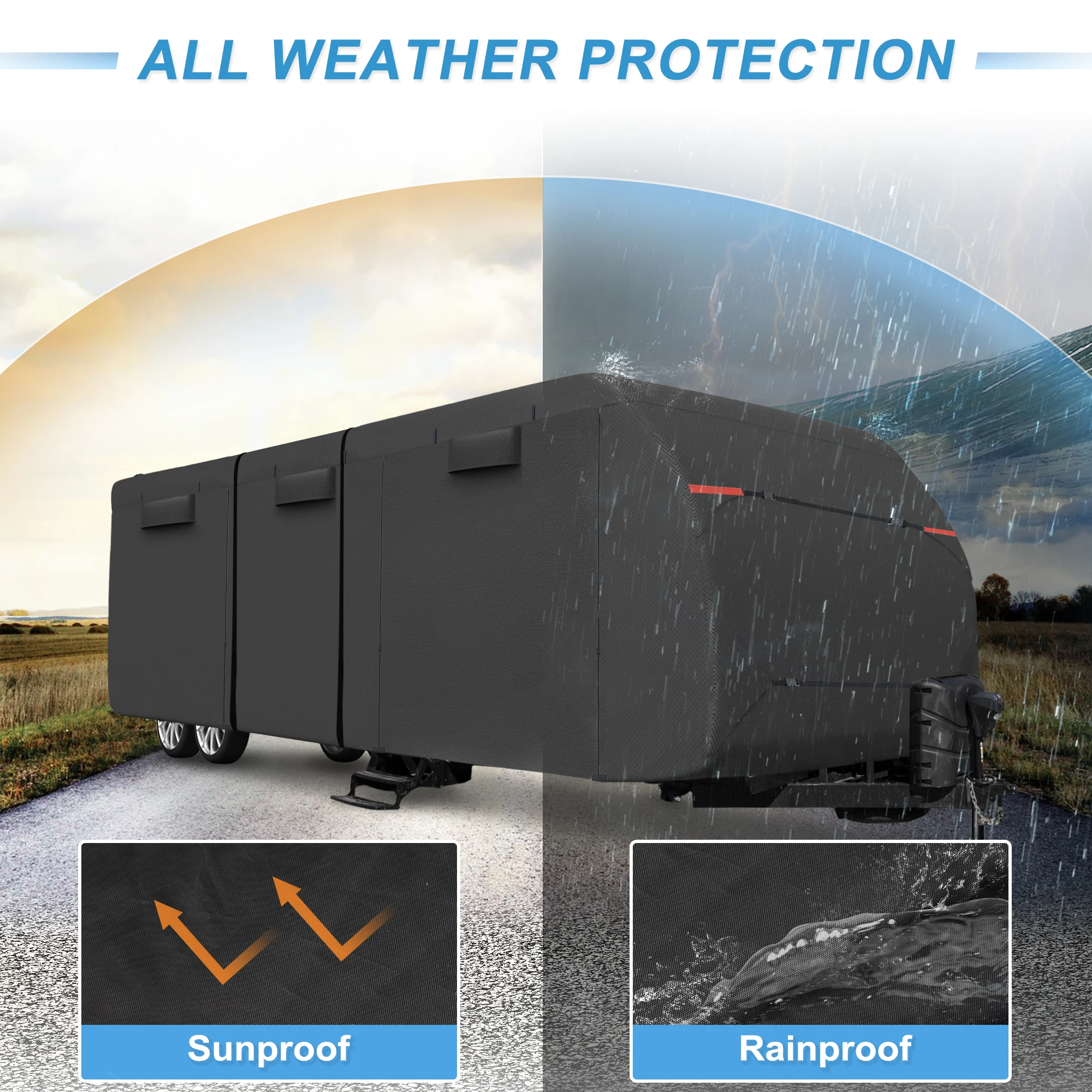 غطاء مقطورة السفر X Autohaux-RV ، غطاء العربة المضاد للأشعة فوق البنفسجية مع حبال إضافية وأغطية مزراب ، يناسب 27 "-30"