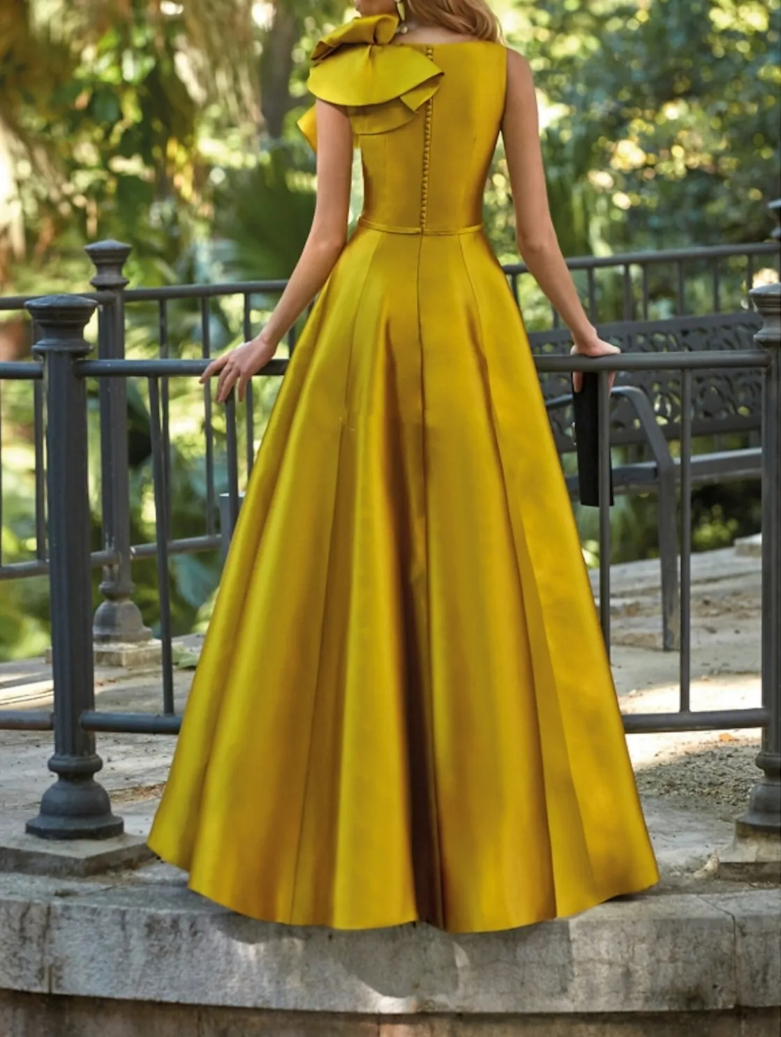 Customized Korean Long Satin Gold Evening Dresses With Bow/Pockets A-Line V-Neck 이브닝 드레스 Floor Length Prom Party Dress for Women