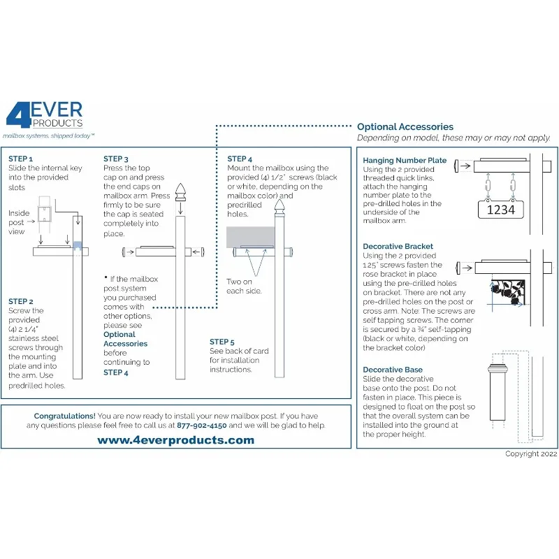 Vinyl Mailbox Post System - Includes Black Steel Mailbox and Custom Address Plate (White)