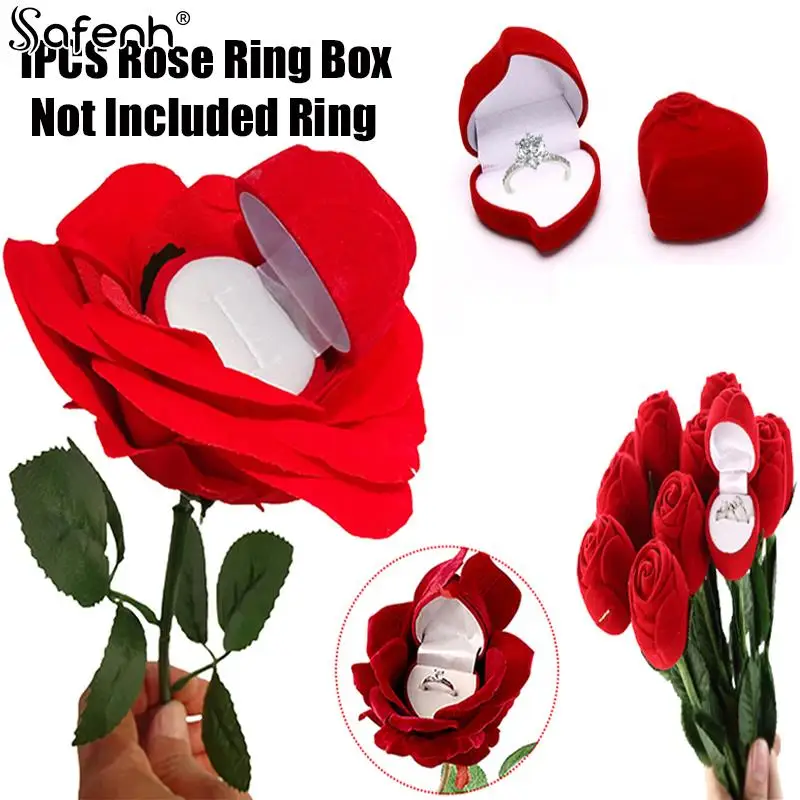 

Unique Velvet Rose Flower Ring Box Cteative Rose Earring Display Holder Gift Box Bridal Wedding Engagement Jewelry Storage Case