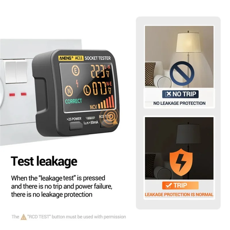 

ANENG AC11 Digital Smart Socket Tester Voltage Test Socket Detector Ground Neutral Phase Check Rcd NCV Test