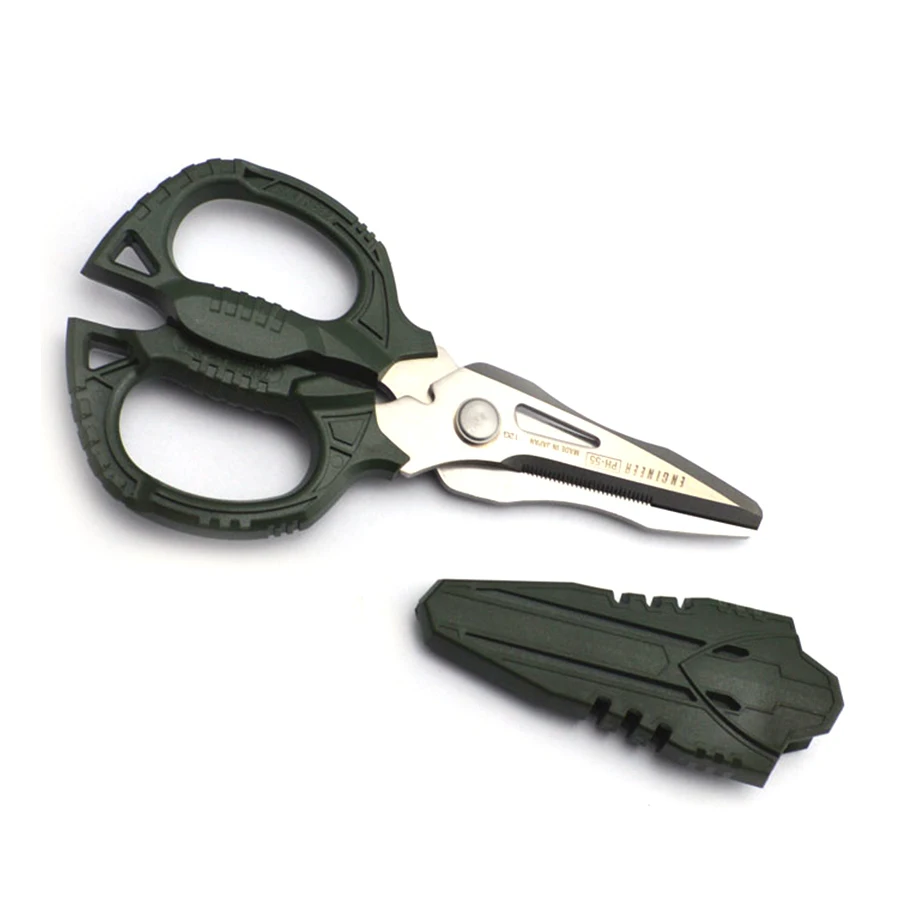 ENGINEER Compact Electrician Scissors (Cuts Carpet, Leather, Solid Copper Wire,Cable, CDs, Thick Rope Etc) Made in Japan PH-55