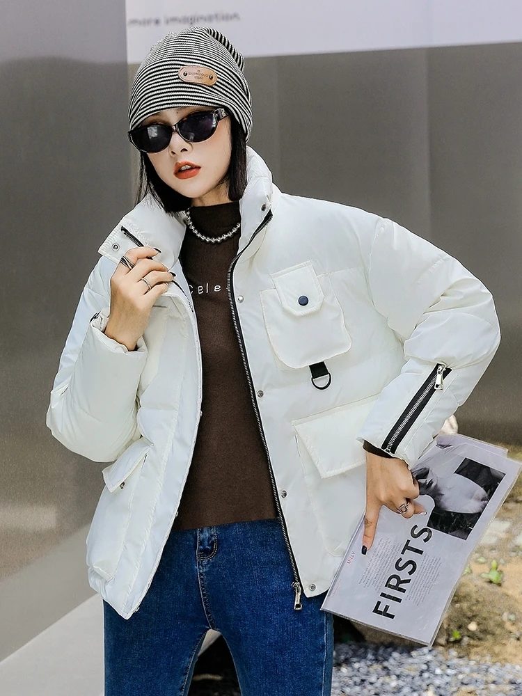 Glossy Puffer Jacket Women Down Cotton Parkas Winter 2022 Korean Fashion Warm Short Coat Female Pocket Padded Clothes Outwear