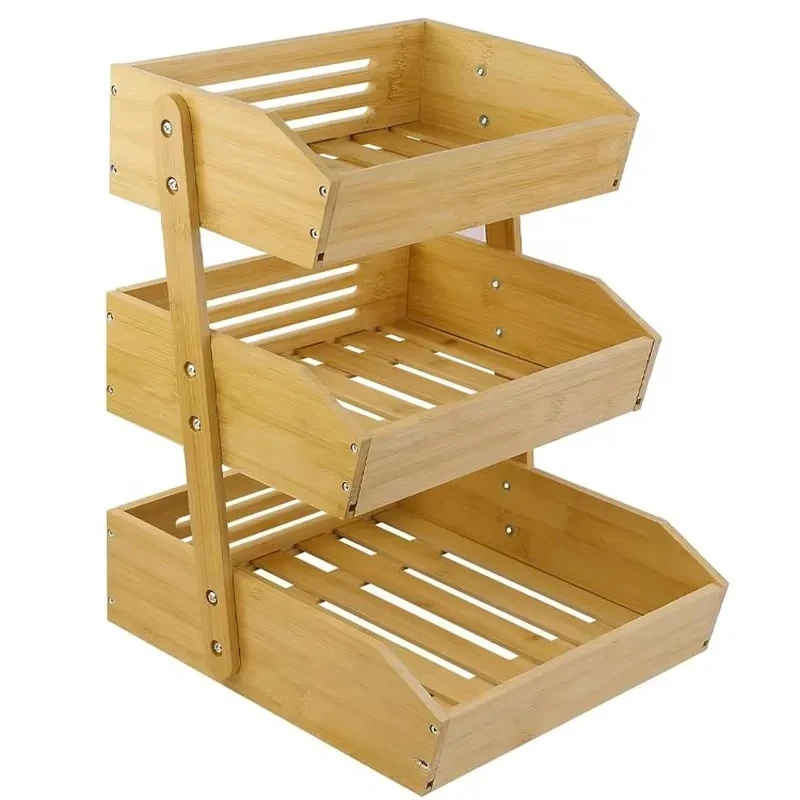 3 Tier Bamboo Fruit and Vegetable Storage Rack Kitchen Counter Organizer Shelf Natural Wood Produce Holder Space Saving