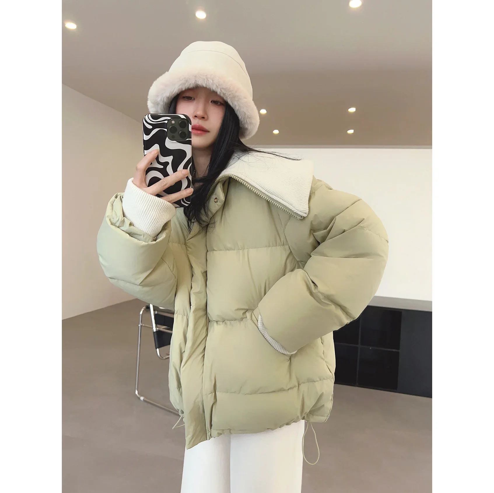 

Winter New Knitted Large Lapel 90% White Duck Down Jacket Women Korean Fashion Soft Loose Puffer Coat Thick Warm Windproof Parka