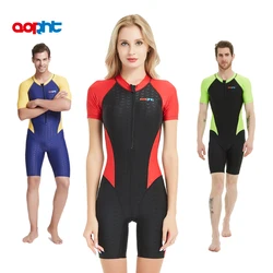 Men Women One Piece Professional Plus Size Racing Knee Length Swimwear Quick Dry Water Sport Competition Surf Bathing Beach Wear