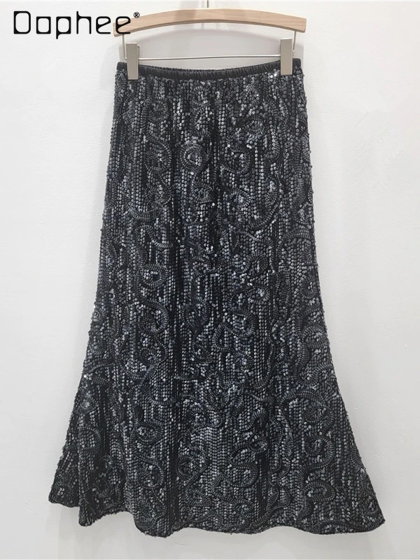 

Французская элегантная светская юбка с блестками «рыбий хвост» женская сексуальная модная однотонная однотонная универсальная тонкая юбка трапециевидной формы средней длины с высокой талией