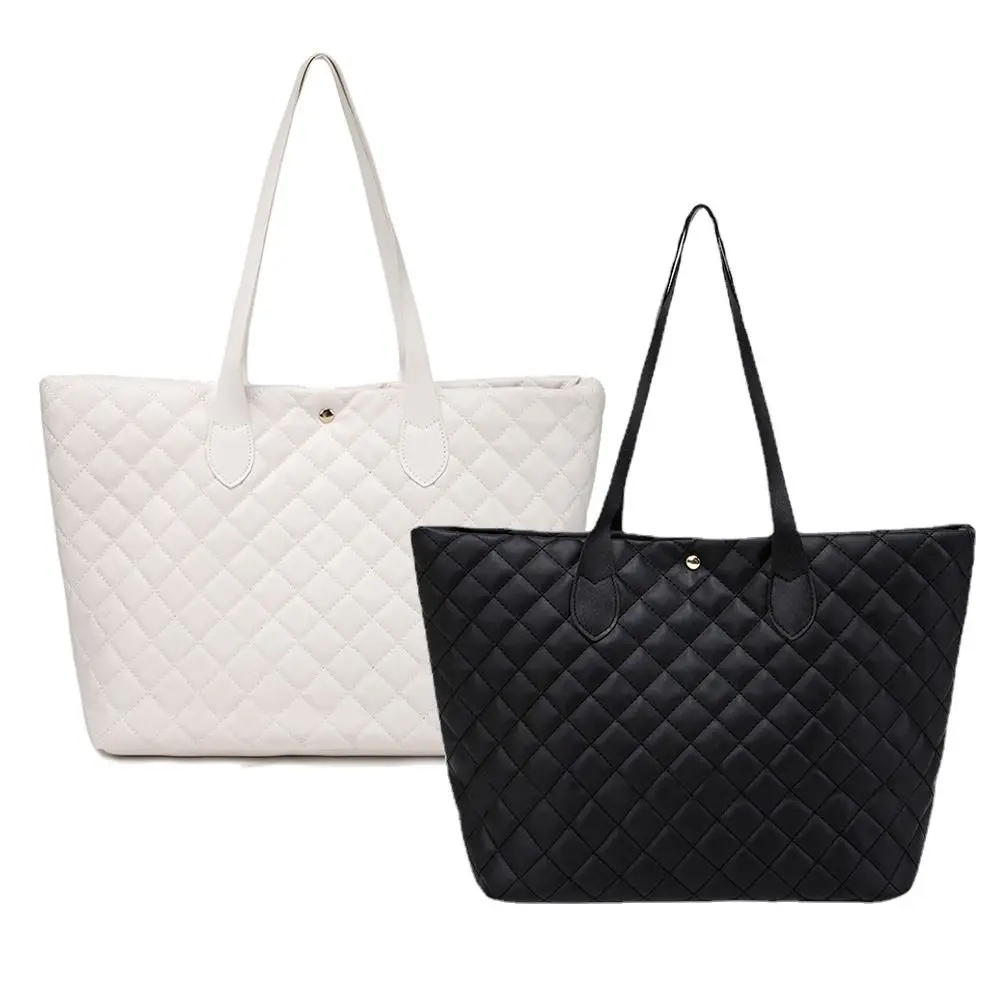 Bolso de mano de cuero de gran capacidad para mujer, bolso de mamá con cierre a presión, negro/blanco, a la moda