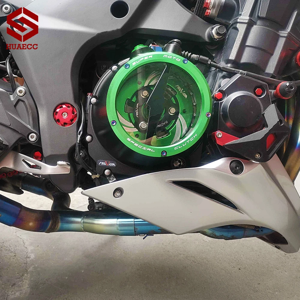 CNC Racing Clear Clutch Cover & Spring Retainer R for Kawasaki Z1000 Z 1000 2016 2017 2018 2019 2020 2021 2022 2023 2024 2025