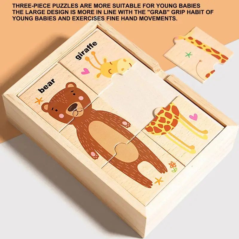 Puzzle dla dzieci Gry ze zwierzętami Drewniane puzzle dla dzieci Bezpieczna edukacyjna zabawka dla dzieci w wieku od 3 lat i więcej Chłopcy