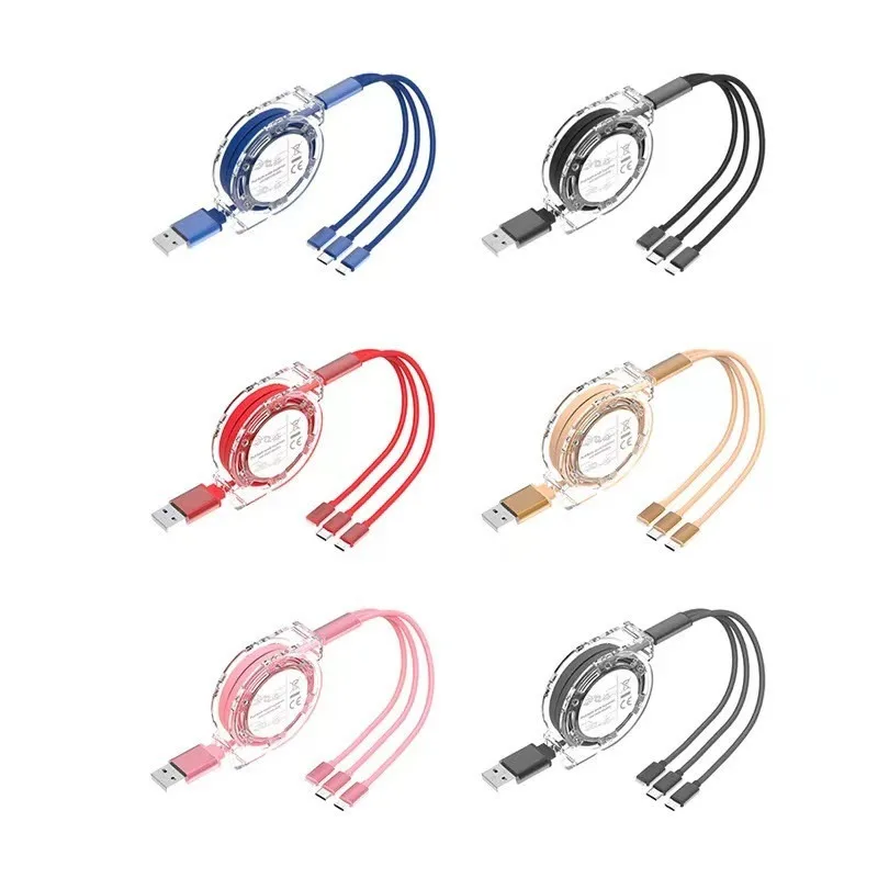 For  Charger Wire 3-in-1 Retractable Data USB Cable Fast Charging IPhone Type-C Micro USB for Android Xiaomi Huawei Samsung USB
