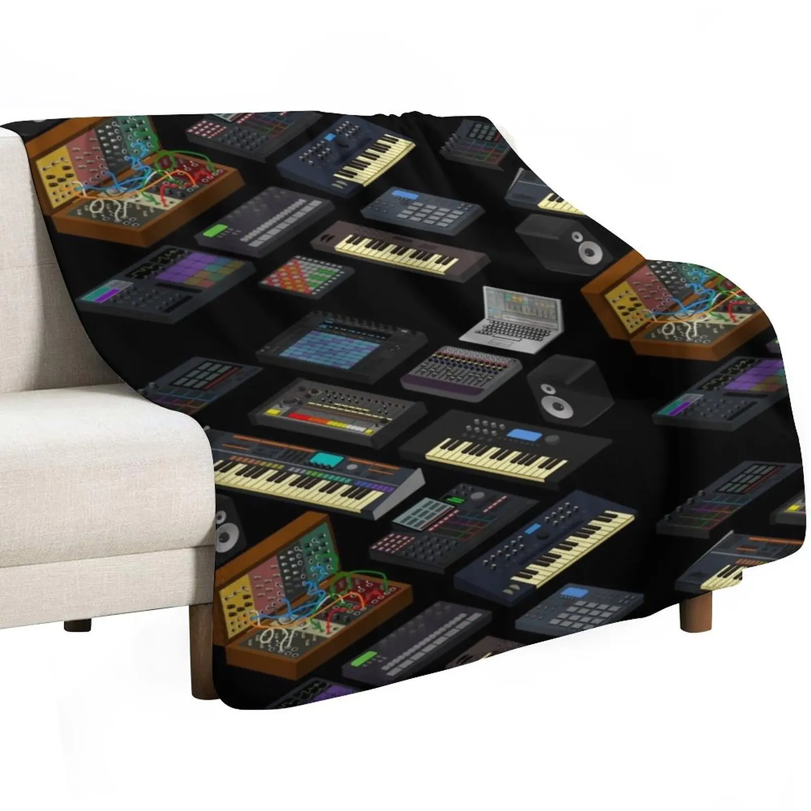 Synthesizers for Electronic Music Producer Throw Blanket Plush Tourist Plaid Winter beds Stuffeds Blankets