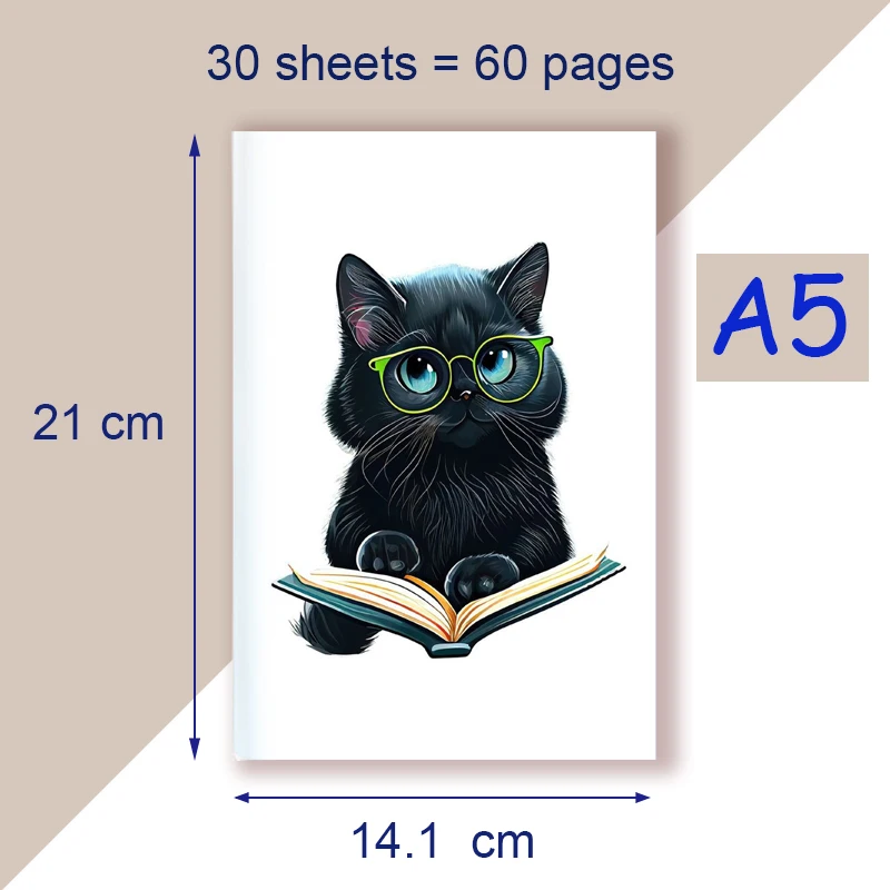 A5 Note Book Notebook Diary - Funny Black Cat Drinking Coffee Cool Art Quote - You Are Pooping - Toilet Kitten Reading Newspaper