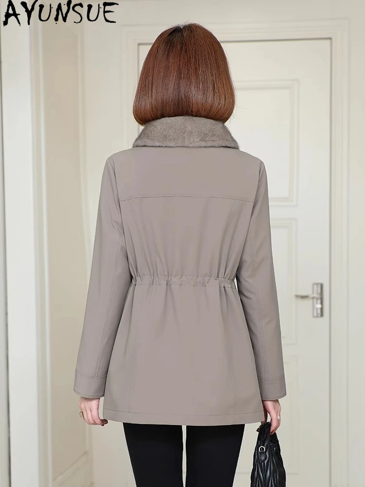 AYUNSUE Real Mink Fur Coat Women 2025 Winter Clothes Mid-length Parka Liner Detachable Real Fur Coat Womens Coats Пальто Женское