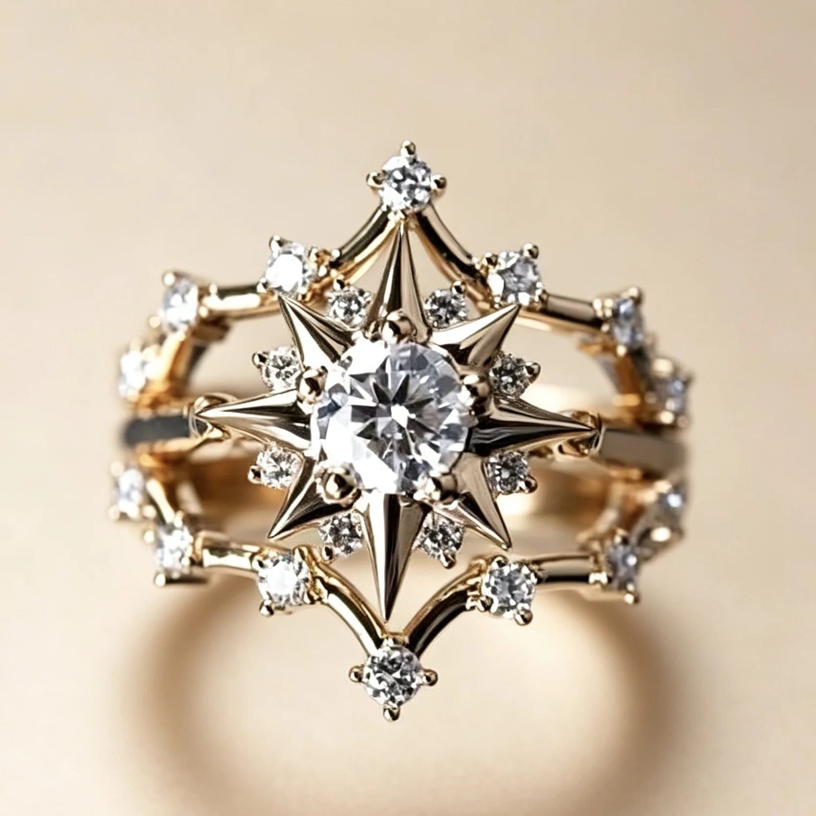 Elegant Starburst Stackable Ring for Women, Zircon North Star Rings, Celestial Statement Jewelry for Wedding Party Daily Gift